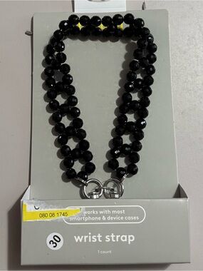 NEW Black Beaded Double-Strand Wrist Strap